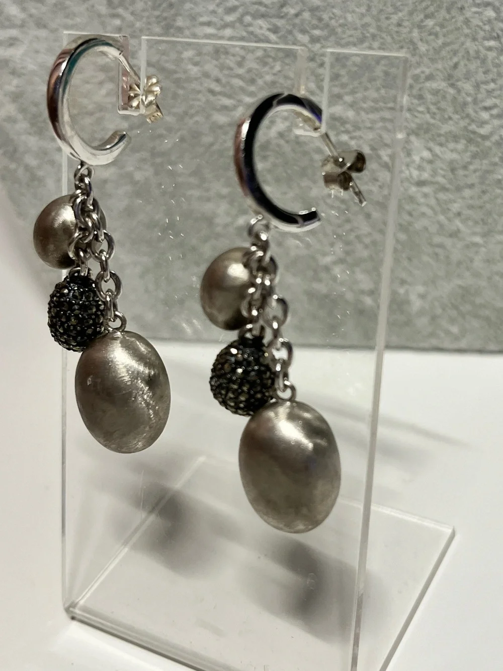 Nanis Italy Brushed Dangle Drop 925 Sterling Silver Marcasite - Picture 4 of 8